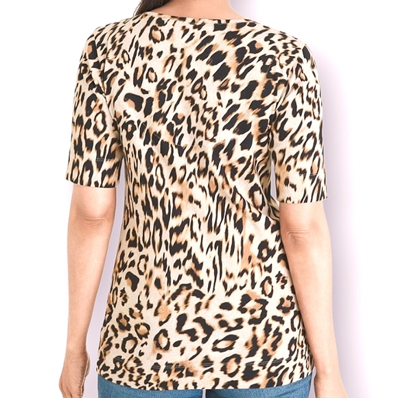 CHICO'S | Women's brown leopard-print  Pima cotton everyday tee. - Picture 2 of 8
